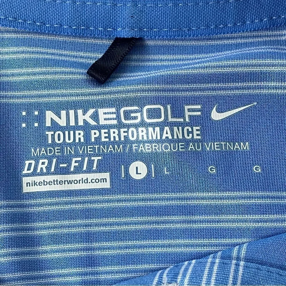 Nike Golf Dri Fit White and Blue Striped Short Sleeve Polo Size Large